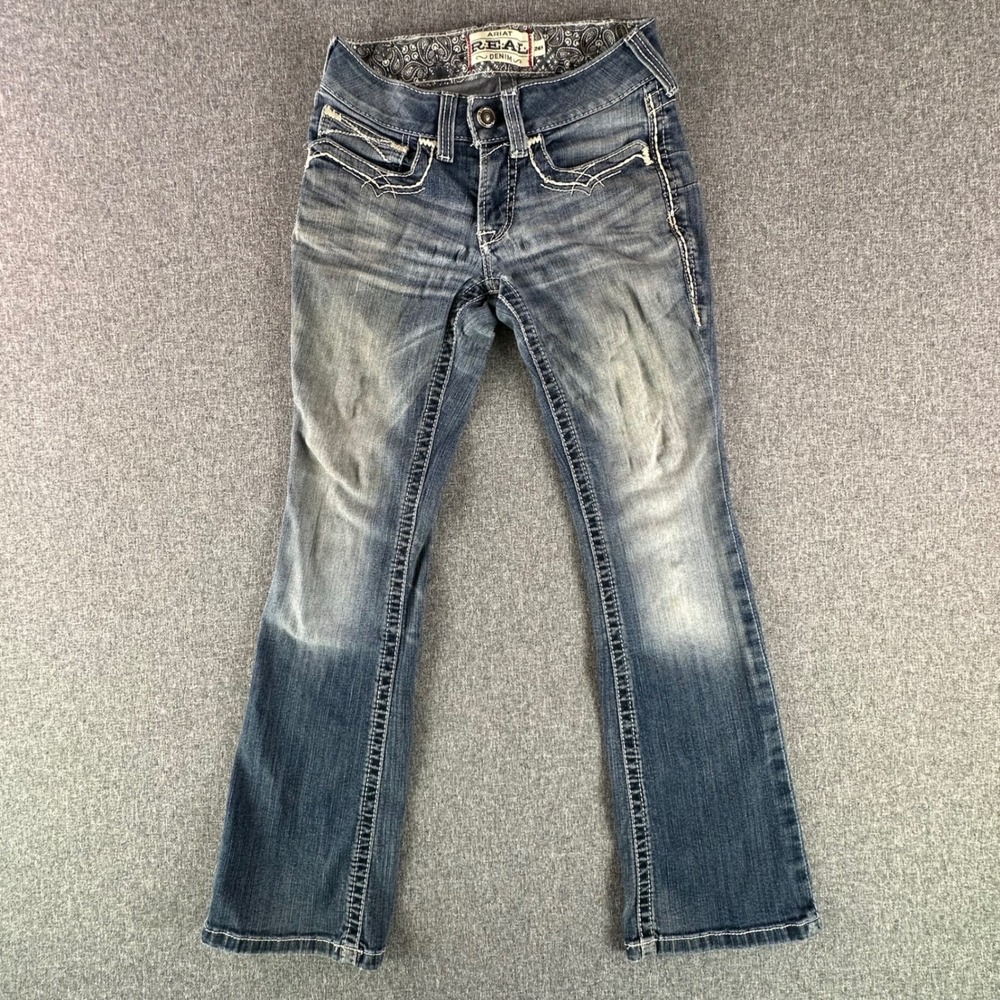 Ariat Jeans Womens 26S R.E.A.L. Denim Blue Bootcut Contrast Stitch Stretch